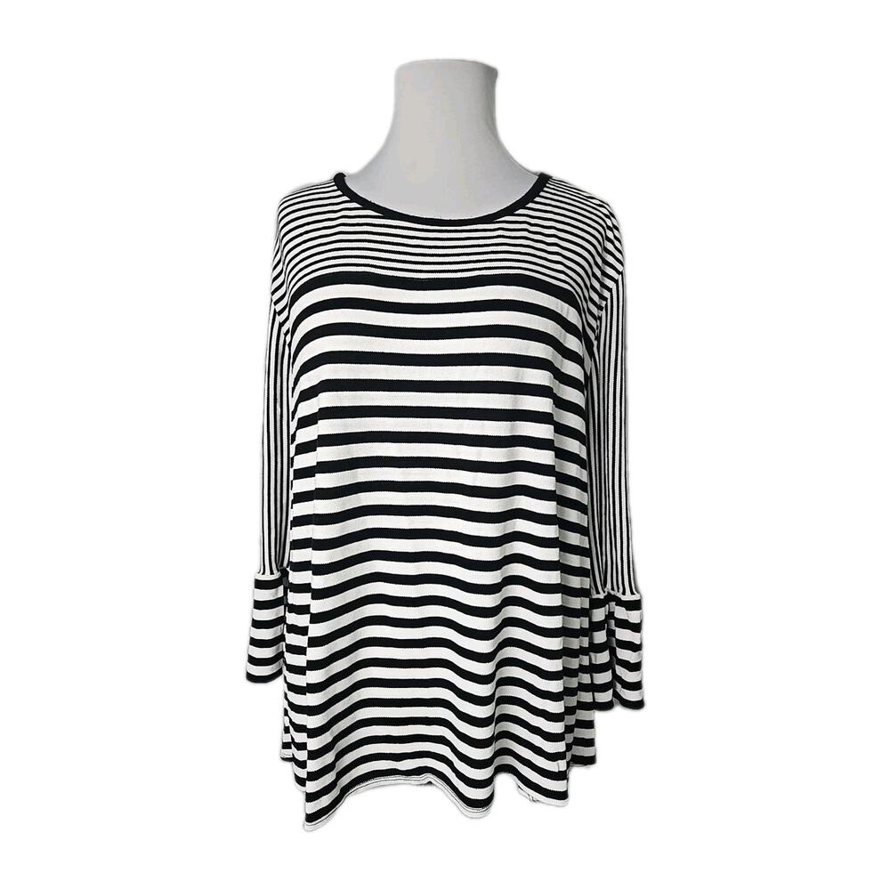 RUBY RD. Black White Striped Bell Sleeve Knit Sweater Top 3X‎